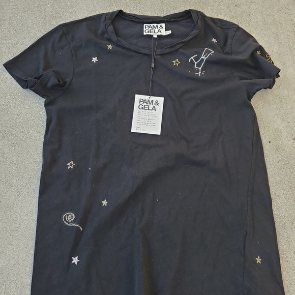 RARE NWT Pam & Gela Constellation Celestial Tee Embroidered Medium Galaxy Space - Picture 4 of 6